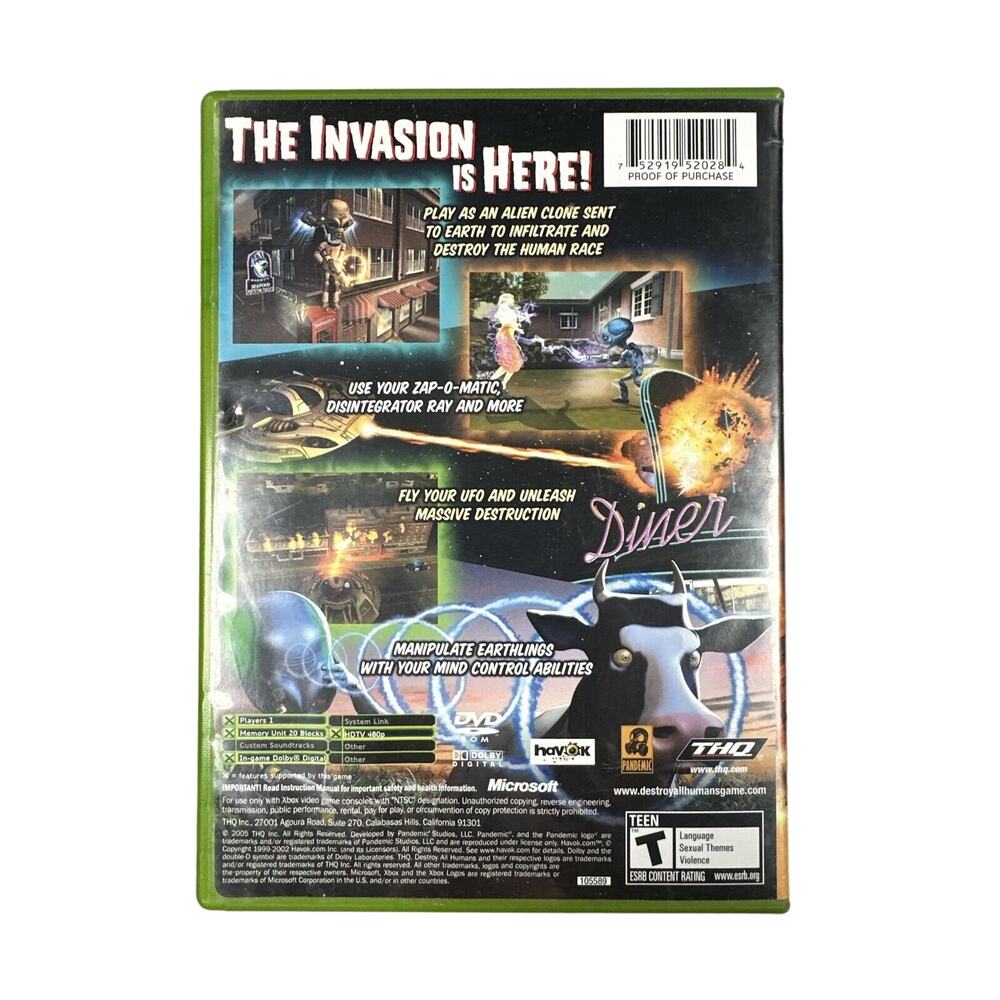 Destroy All Humans (Microsoft Xbox, 2005) Authentic, CIB, Tested - Picture 7 of 7